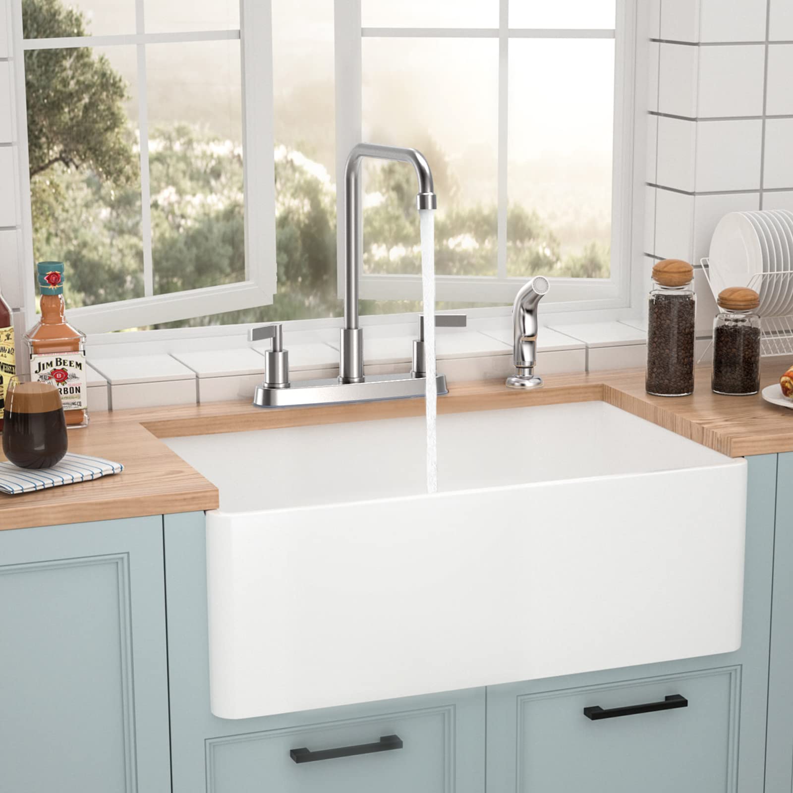 Brushed Nickel Kitchen Faucet with Pull Down Sprayer - 2 Handle Stainless Steel Sink Faucet for 3 or 4 Hole Installation - Perfect for Modern Kitchens, Dishwashing & Food Prep