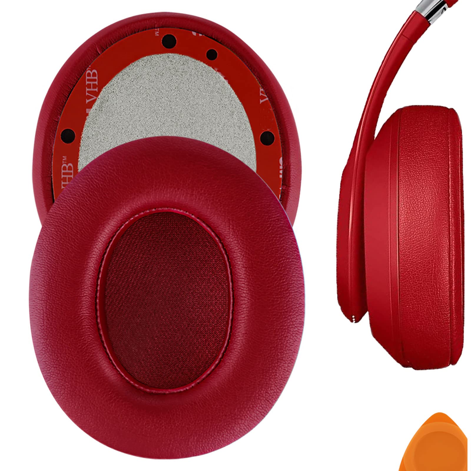 Geekria PRO Extra Thick Replacement Ear Pads for Beats Studio 3 Wireless Headphones (A1914) - Premium Memory Foam Ear Cushions, Noise Isolation Earpads, Comfortable Headset Repair Parts (Red) - Perfect for Gaming, Music & Travel