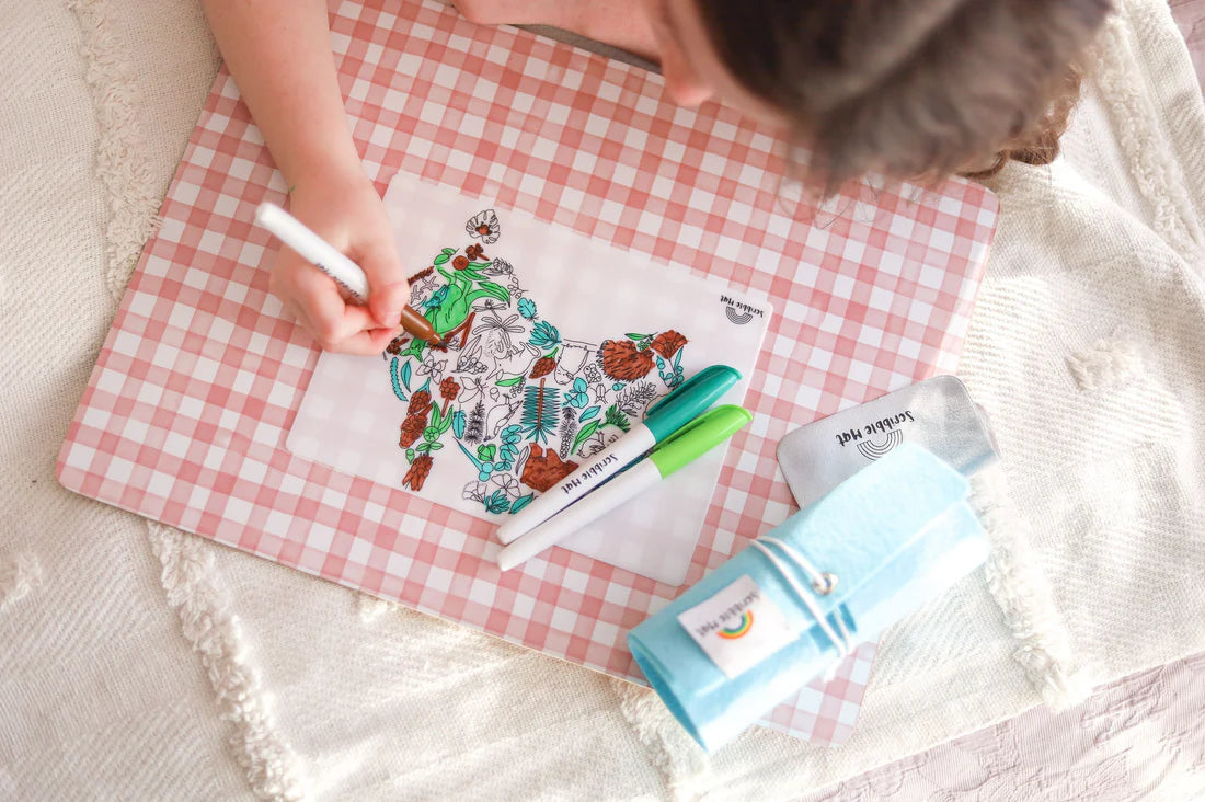 Reusable Scribble Mat Set with Mini Australian Map - Kids Drawing & Learning Activity for Home & Travel