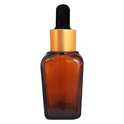 Square Amber Glass Golden Dropper Bottle, 30ml (Pack of 5)