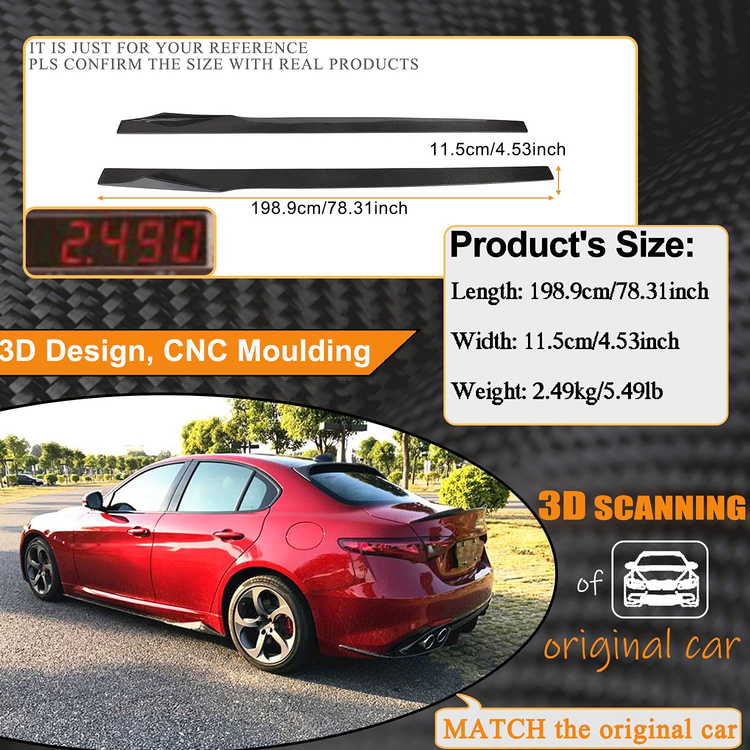 Carbon Fiber Side Skirts for Alfa Romeo Giulia 2015-2020 | Under Door Rocker Panels & Valance Extension Lip | Enhances Sporty Look & Protects from Road Debris | Perfect for Car Enthusiasts & Daily Driving