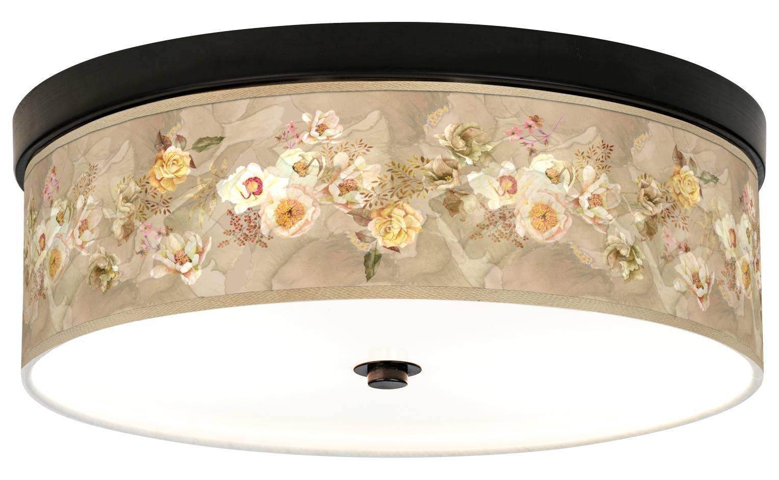 Energy Efficient Bronze Ceiling Light with Floral Print Shade - Modern Giclee Art Lighting for Bedroom, Living Room & Dining Room