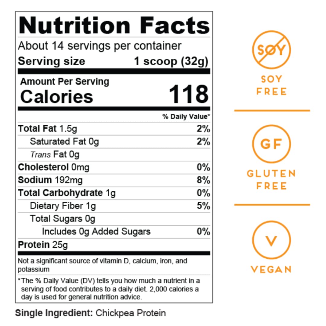 Organic Chickpea Protein Powder - 100% Plant-Based Vegan Protein, Single Ingredient, No Added Sugar, Soy or Gluten (16oz) - Perfect for Smoothies, Baking, Cooking & Post-Workout Recovery