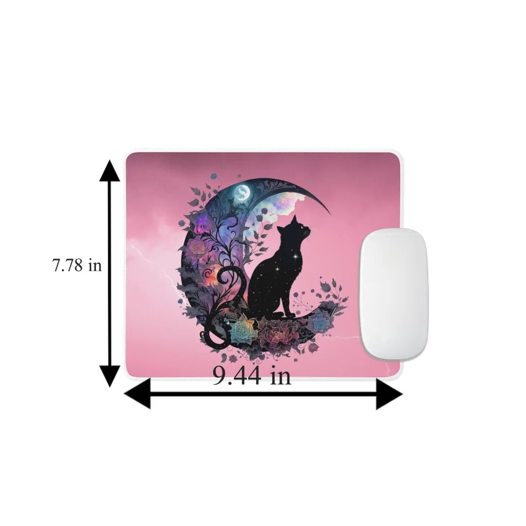 Celestial Witchy Cat Mouse Pad - Non-Slip Rubber Desk Mat for Computer, Laptop, Gaming & Office Use - Floral Black Cat Design Perfect for Cat Lovers, Home Decor & Witchy Aesthetic Workspace Accessories
