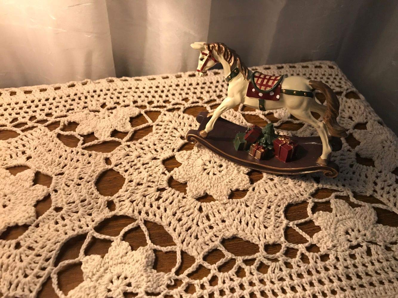 Handmade Crochet Lace Table Runner - 15x27 Inch Rectangular Cotton Doily for Dining Table, Dresser, Buffet - Elegant Beige Home Decor for Weddings & Tea Parties