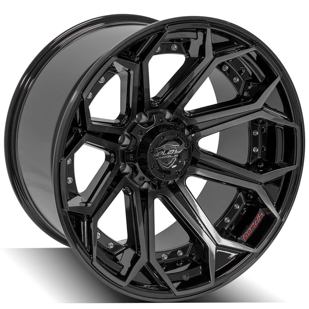 4Play Gen2 4P80R Gloss Black Wheels 22x12.0 - 8x170mm Bolt Pattern, 124.9mm Offset with Brushed Face & Tinted Clear Finish | Perfect for Off-Road Trucks, SUVs, and Custom Builds