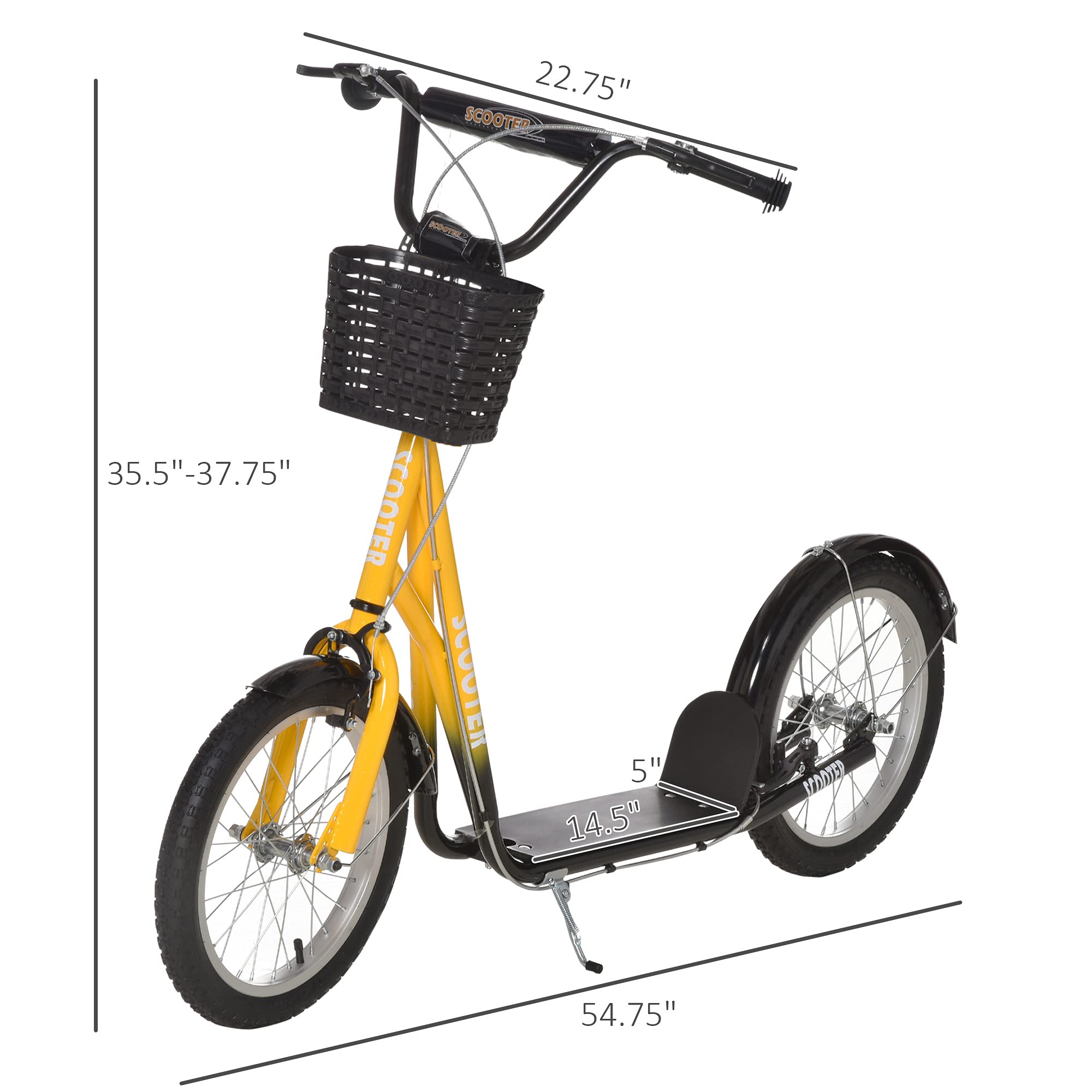 **Aosom Adjustable Youth Kick Scooter with Double Brakes, 16