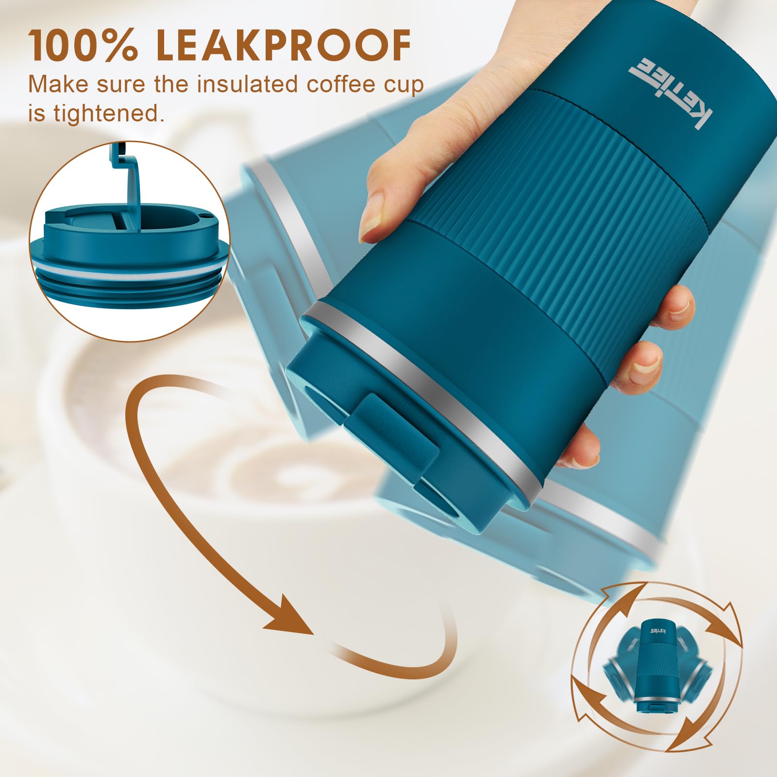 KETIEE 12oz Insulated Stainless Steel Travel Coffee Mug - Leakproof Lid, Vacuum Sealed for Hot & Cold Drinks, Reusable Coffee Tumbler for Commuting, Camping & Office (Blue) - Perfect for Coffee, Tea & Smoothies On-The-Go