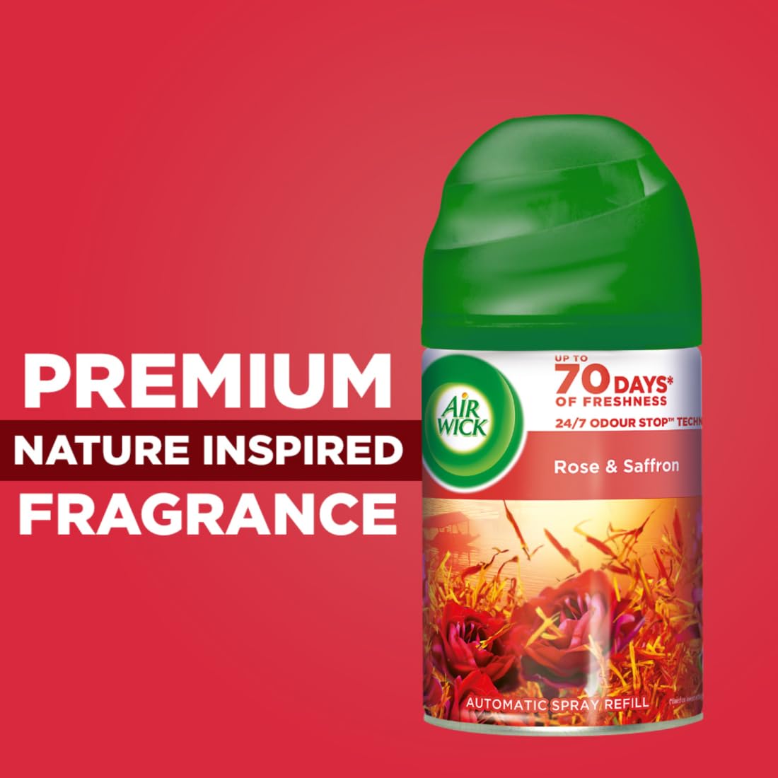 Air Wick Freshmatic Automatic Air Freshener Refill - Rose & Saffron Scent, 250ml | 2600 Sprays Guaranteed | Long-Lasting Fragrance for Home, Bathroom, Office & Car | Eliminates Odors & Freshens Air