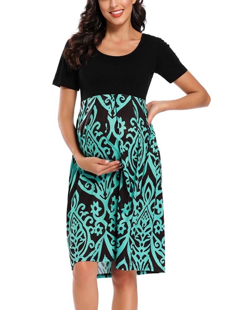 BBHoping Women's Casual Striped Maternity Dress - Short Sleeve Knee-Length Pregnancy Clothes for Baby Shower, Nursing, Summer Outfits & Daily Wear