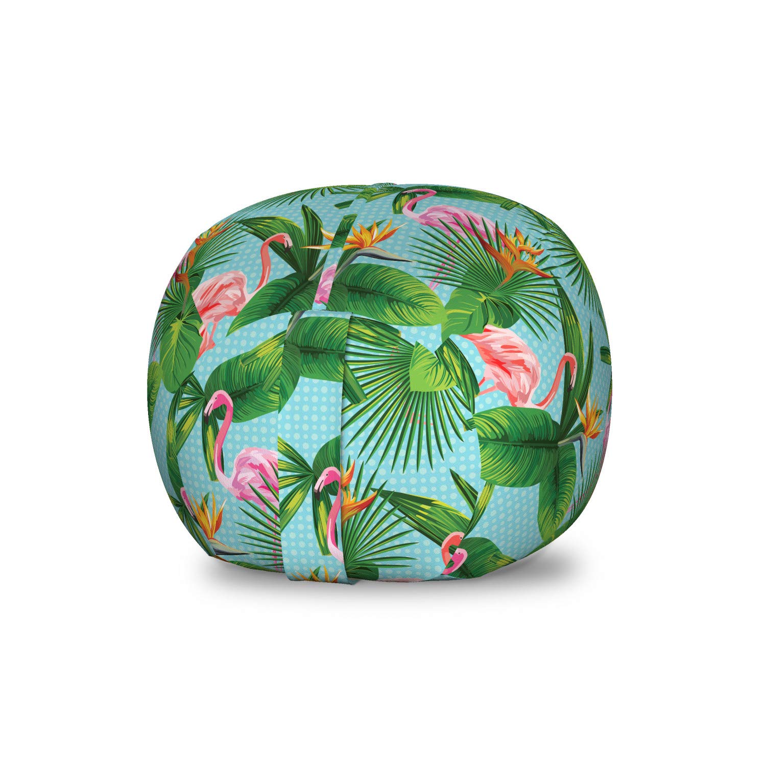 Ambesonne Tropical Flamingo & Hawaiian Leaf Toy Storage Bag Chair - Small Multicolor Washable Stuffed Animal Organizer for Kids' Room, Nursery, or Playroom Decor