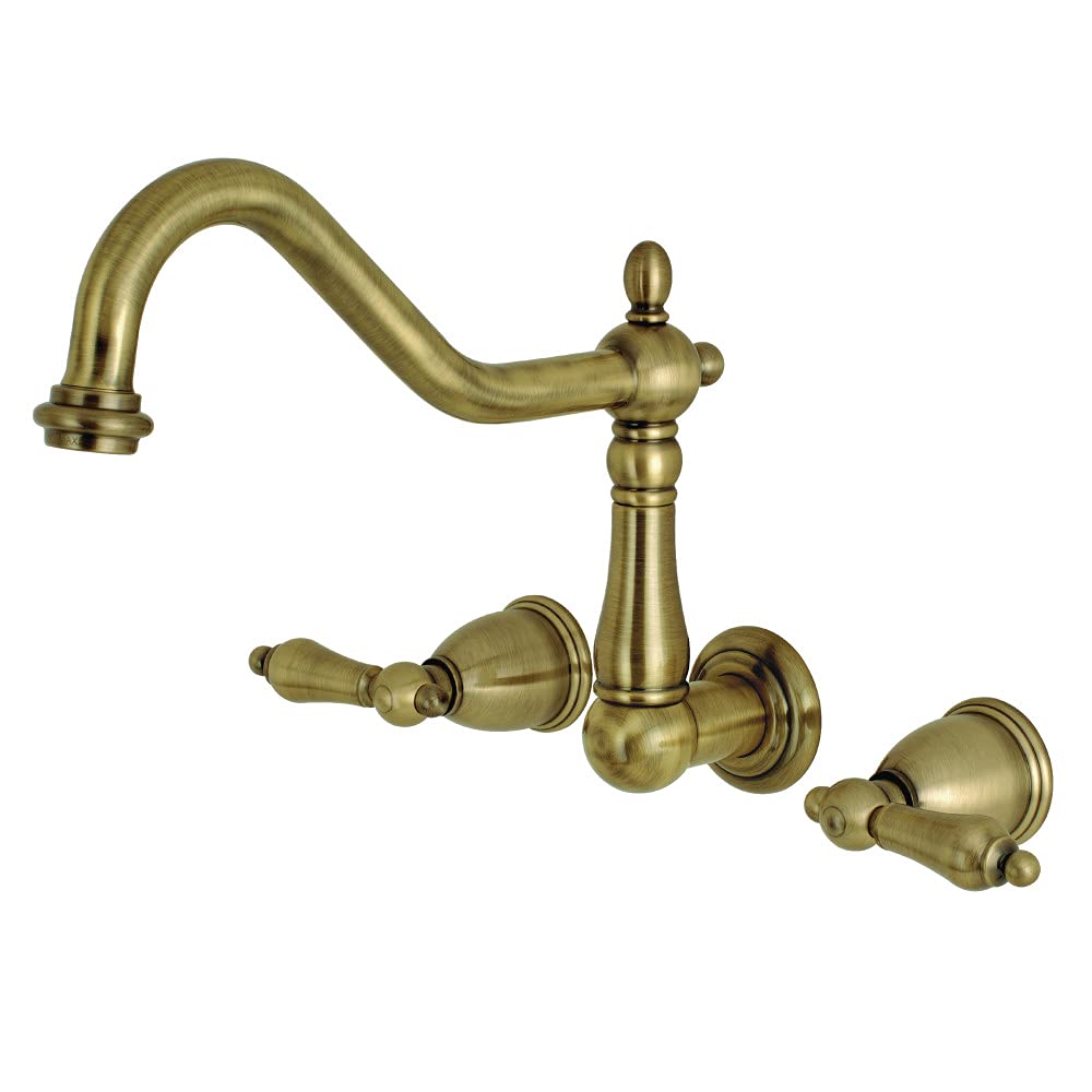 Kingston Brass KS1283AL Wall Mount Kitchen Faucet in Antique Brass Finish - Vintage Style Pull-Down Sprayer for Farmhouse & Traditional Kitchens