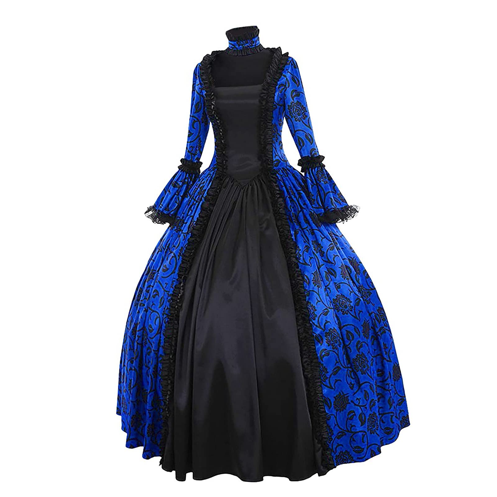 Gothic Court Dress for Women - Black Lace Trim Ball Sleeve Medieval Renaissance Dress | Vintage Retro Costume for Cosplay, Halloween, LARP & Themed Parties
