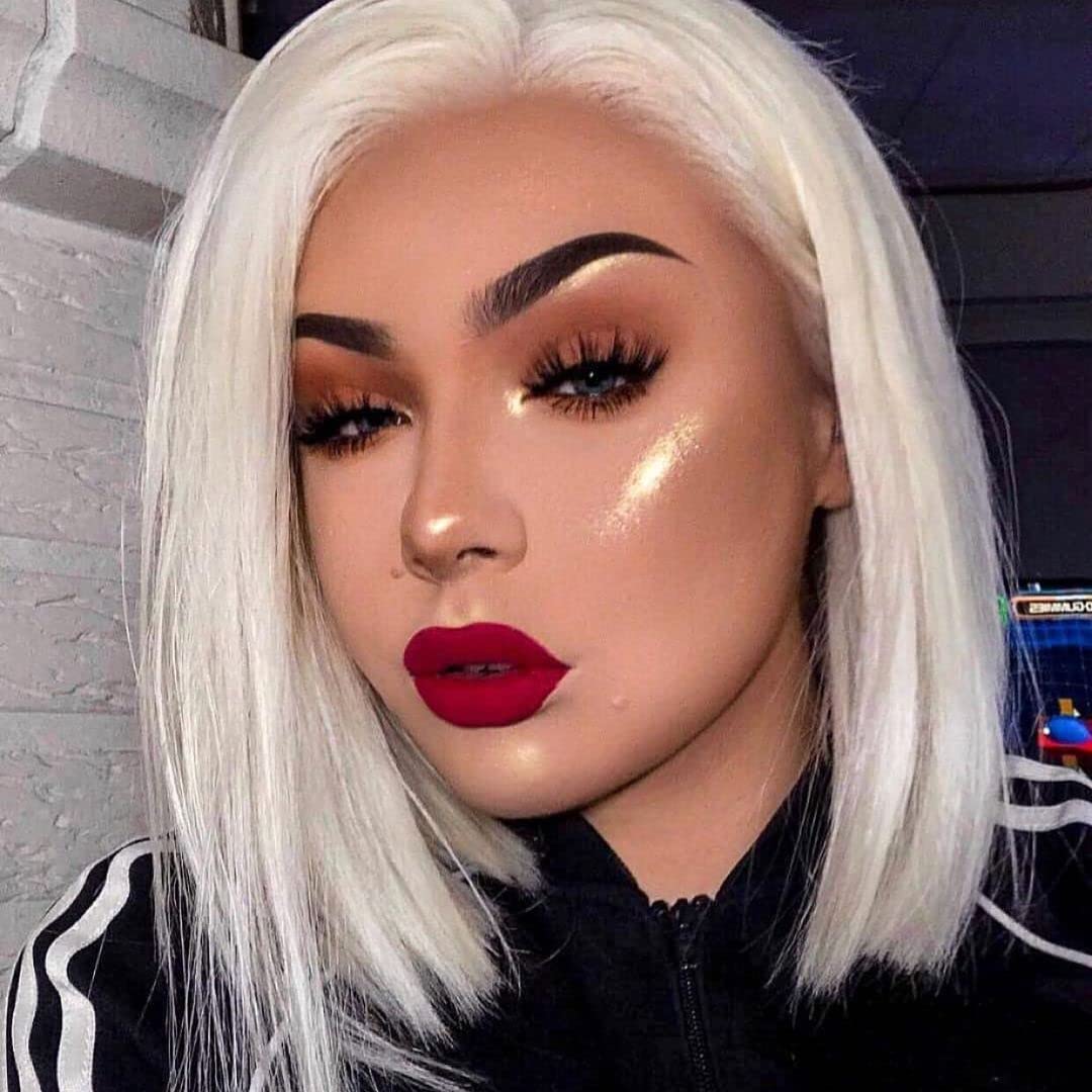 #60 Grey White Platinum Blonde HD Transparent Lace Front Wig - 150% Density 13x4 Human Hair Short Bob with Baby Hair | Straight Natural Look for Women | Perfect for Daily Wear, Cosplay & Special Occasions