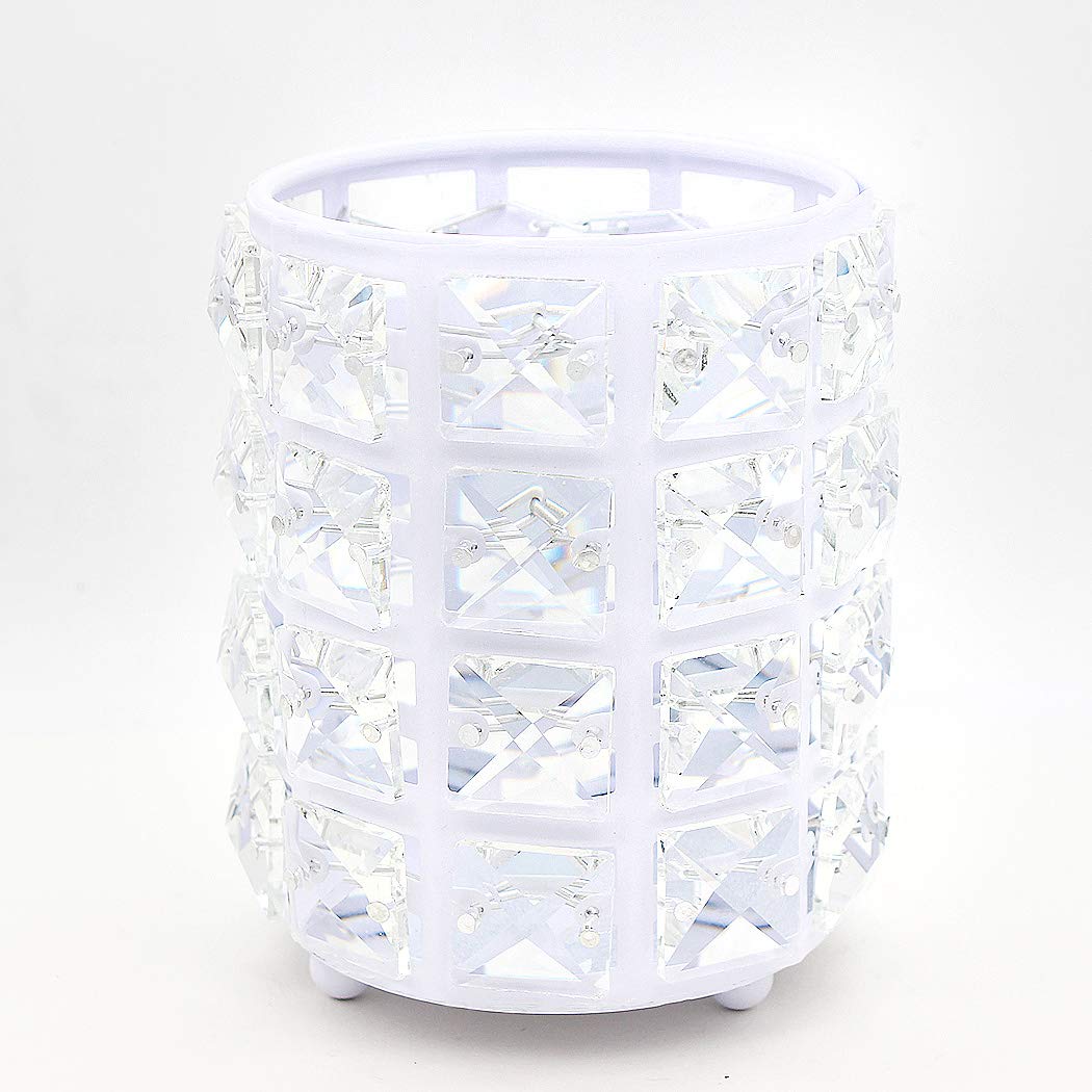 Handmade Crystal Makeup Brush Holder & Eyebrow Pencil Organizer - Stylish Cosmetic Storage for Vanity, Bathroom, Office Desk (Round, White) | Perfect for Makeup Artists & Beauty Enthusiasts