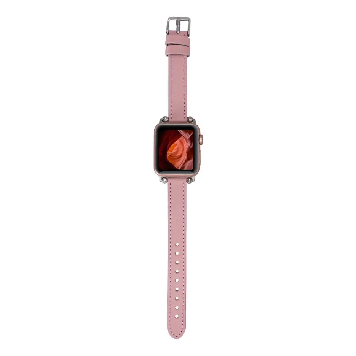 Pink Leather Ultra Slim Apple Watch Band for Women - Stylish & Comfortable Replacement Strap for Apple Watch Series 9/8/7/6/SE - Perfect for Workouts, Office & Everyday Wear