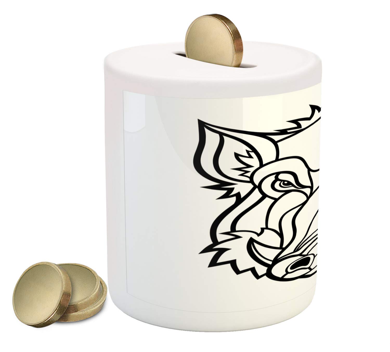 Ambesonne Ceramic Piggy Bank - Wild Boar Head Outline Design, Charcoal Grey & White Money Box for Cash Savings | Perfect for Kids' Allowance, Coin Collection & Home Decor