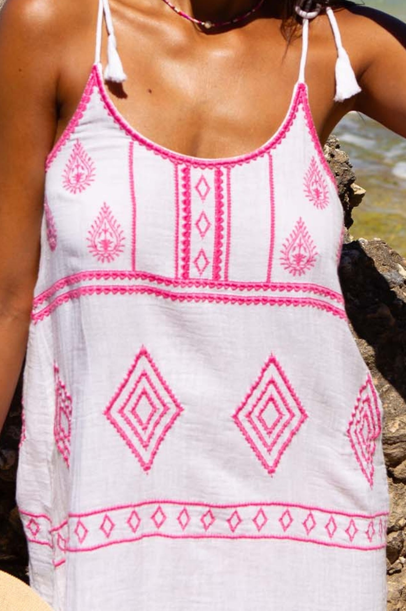 Imogen Dress - Elegant White & Pink Floral Summer Dress for Women | Perfect for Weddings, Parties & Casual Outings