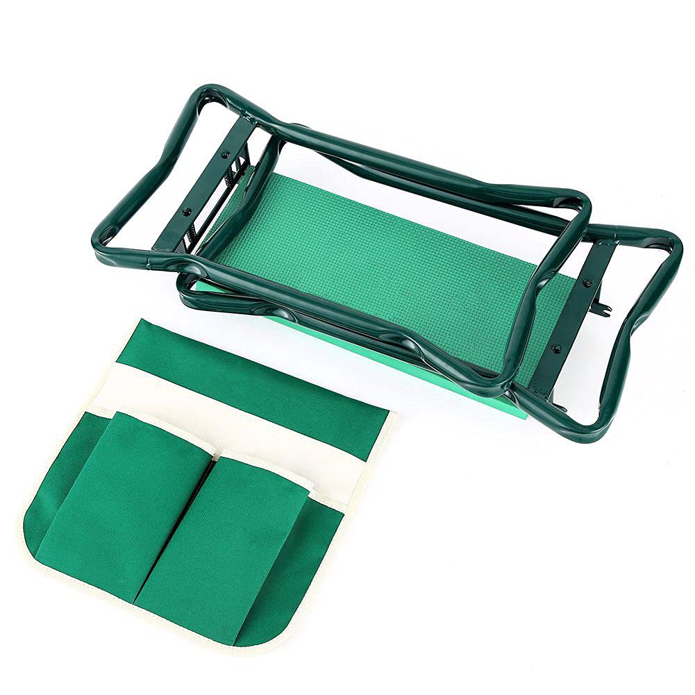 **Foldable Heavy-Duty Garden Knee Chair with Storage Pockets & Apron - Portable Gardening Bench for Outdoor Planting, Weeding, and Harvesting - Perfect Gift for Gardeners (Green)**
