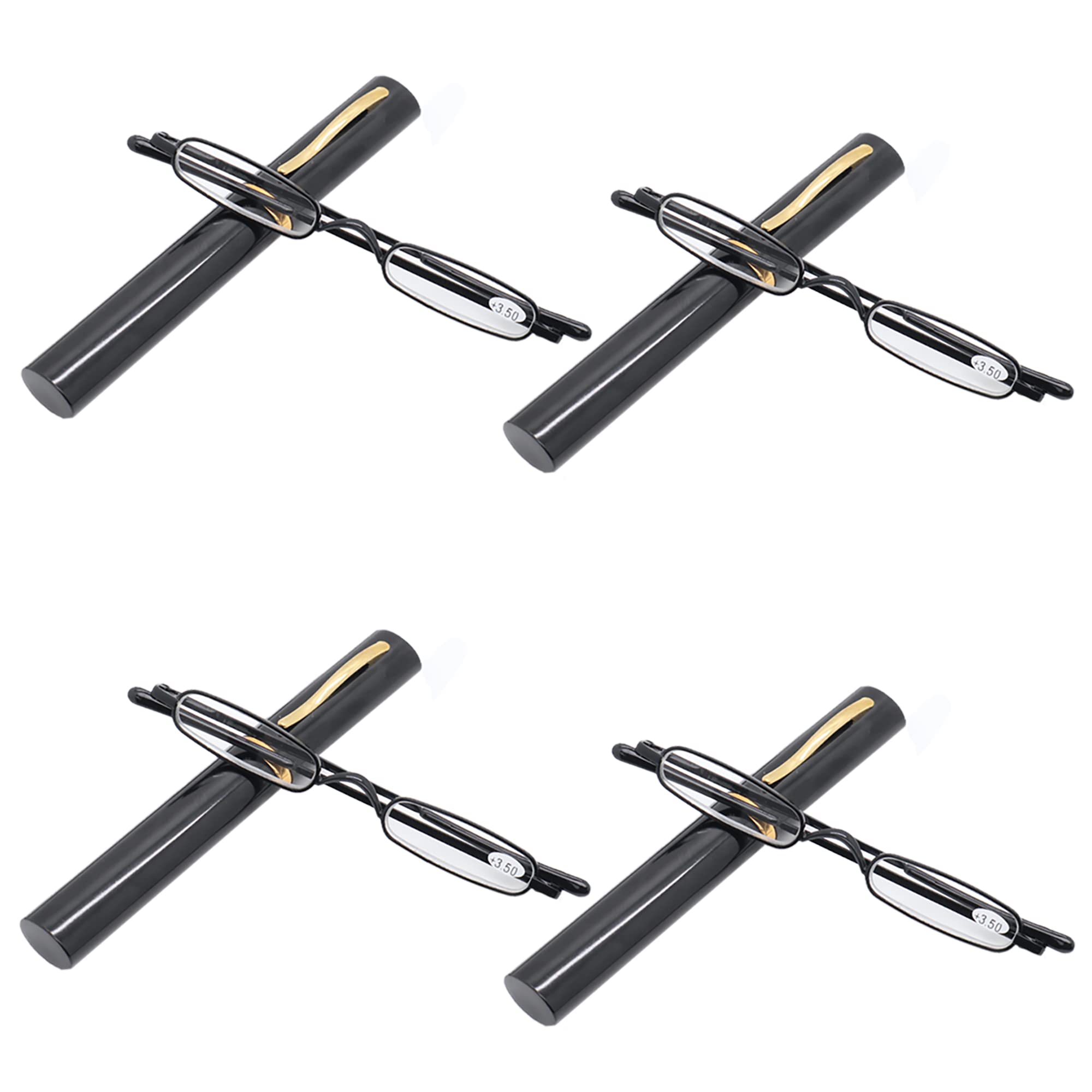 Mini Slim Pen Reading Glasses with Portable Clip Case - Small Pocket Readers for Men & Women (4 Pack, Black, +1.00 Magnification) - Perfect for Reading, Office Work, and Travel Accessories