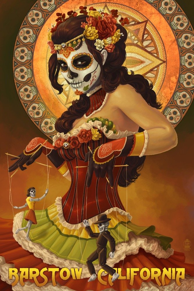Barstow California Day of the Dead Marionettes - 12x18 Gallery Quality Metal Wall Art, Aluminum Home Decor for Halloween, Dia de los Muertos & Gothic Interior Design