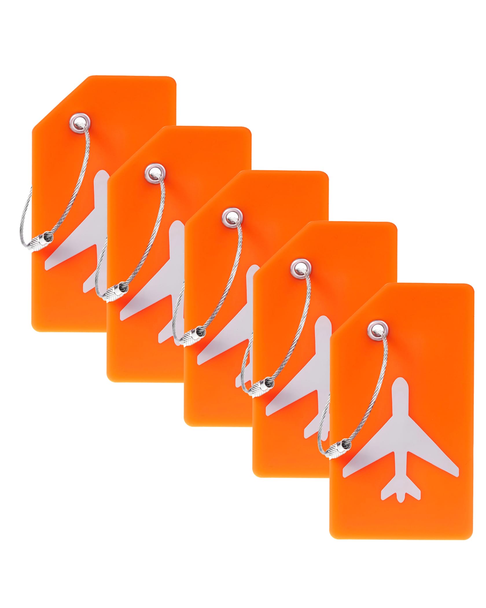 5 Pack TSA Approved Silicone Luggage Tags with Stainless Steel Loop - Durable Privacy Protection Travel Bag Tags for Suitcases by Gostwo (Orange) - Perfect for Air Travel, Cruise Vacations & Business Trips