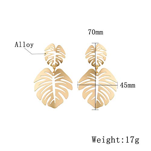 Gold Green Palm Leaf Dangle Earrings for Women | Tropical Monstera Leaf Bohemian Jewelry | Beach Party, Summer Vacation & Boho Chic Outfit Accessories