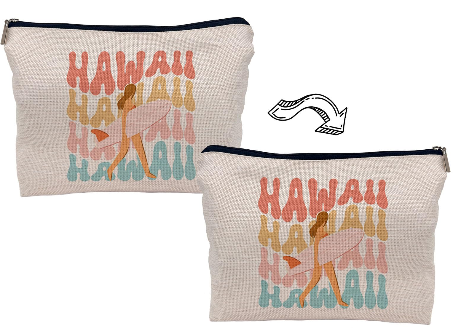 Groovy Hawaii Surfer Girl Makeup Bag - Waterproof Multicolor Cosmetic Pouch (7.5x10 Inches) for Women | Perfect for Travel, Beach Trips & Gym Essentials Organization