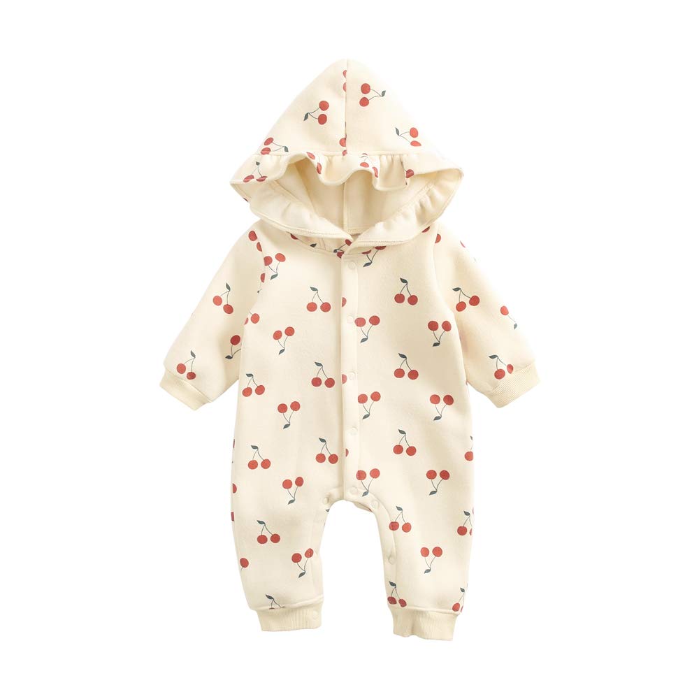 Cute Cotton Cherry Print Baby Girls Romper - Winter Newborn Bodysuit for Infants | Perfect for Holiday Photos & Cozy Winter Outfits