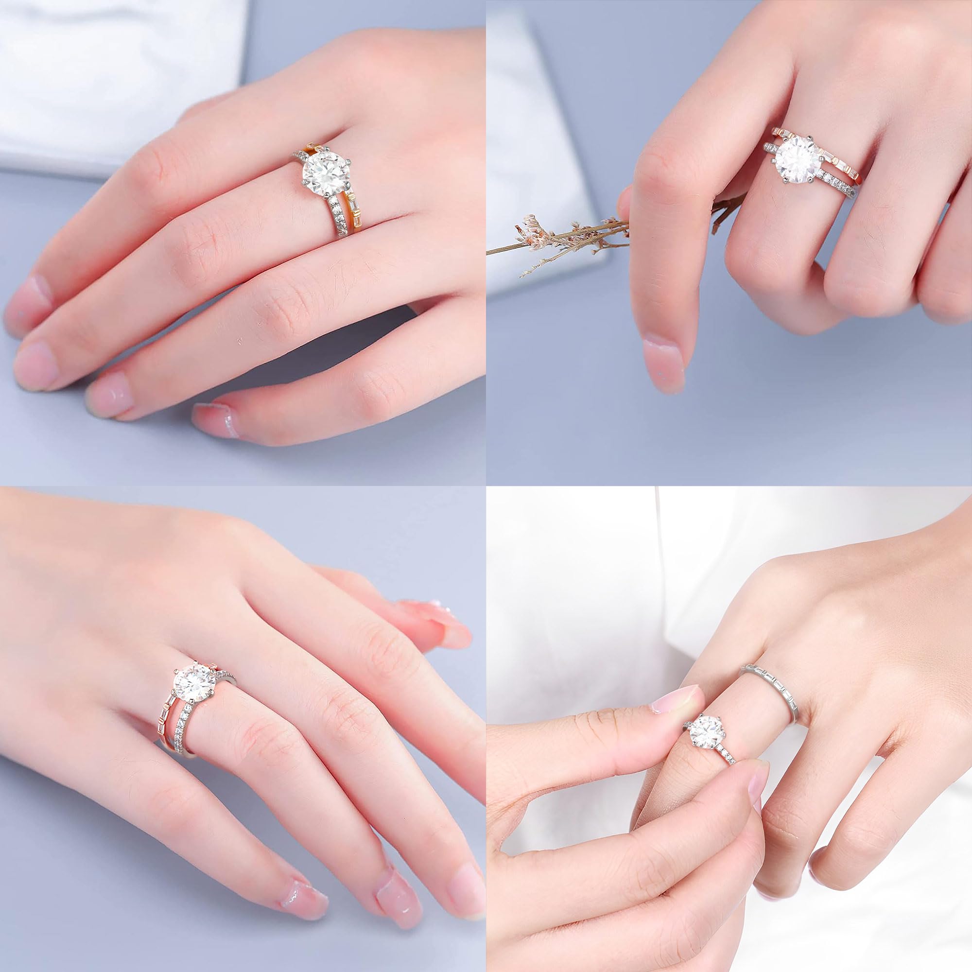 3CT Moissanite Engagement Ring for Women - D Color VVS1 Clarity Lab Created Diamond Alternative, 925 Sterling Silver & 14K White Gold Plated, 6-Prong Prong Setting, Perfect Wedding Proposal Gift & Anniversary Jewelry (Ideal for Bridal Shower, Valentine's Day & Special Occasions)