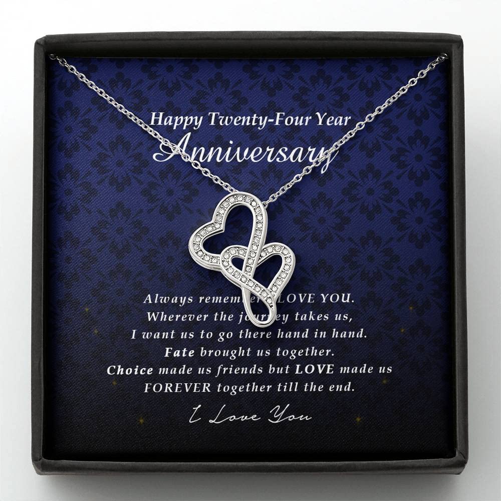 Customized Double Heart Necklace - 24th Anniversary Love Knot Pendant with Diamond Charm & Gift Box | Romantic Jewelry Gift for Wife, Girlfriend | Perfect for Anniversaries, Valentine's Day & Special Occasions
