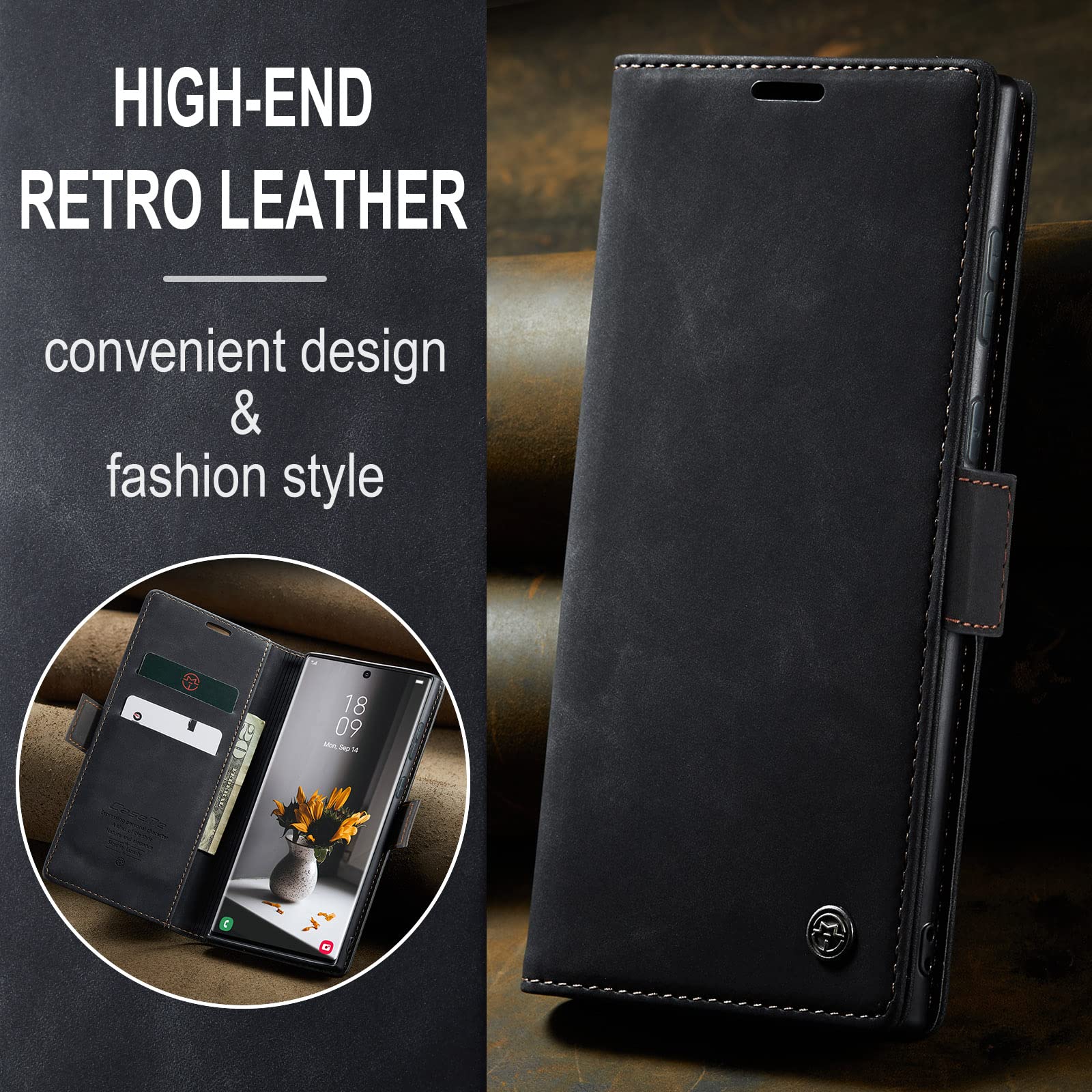 Premium PU Leather Wallet Case for Samsung Galaxy S22 Ultra 5G - Vintage Matte Flip Cover with Card Slots & Magnetic Closure | Stand Function, Shockproof Protection | Perfect for Business & Travel - Black