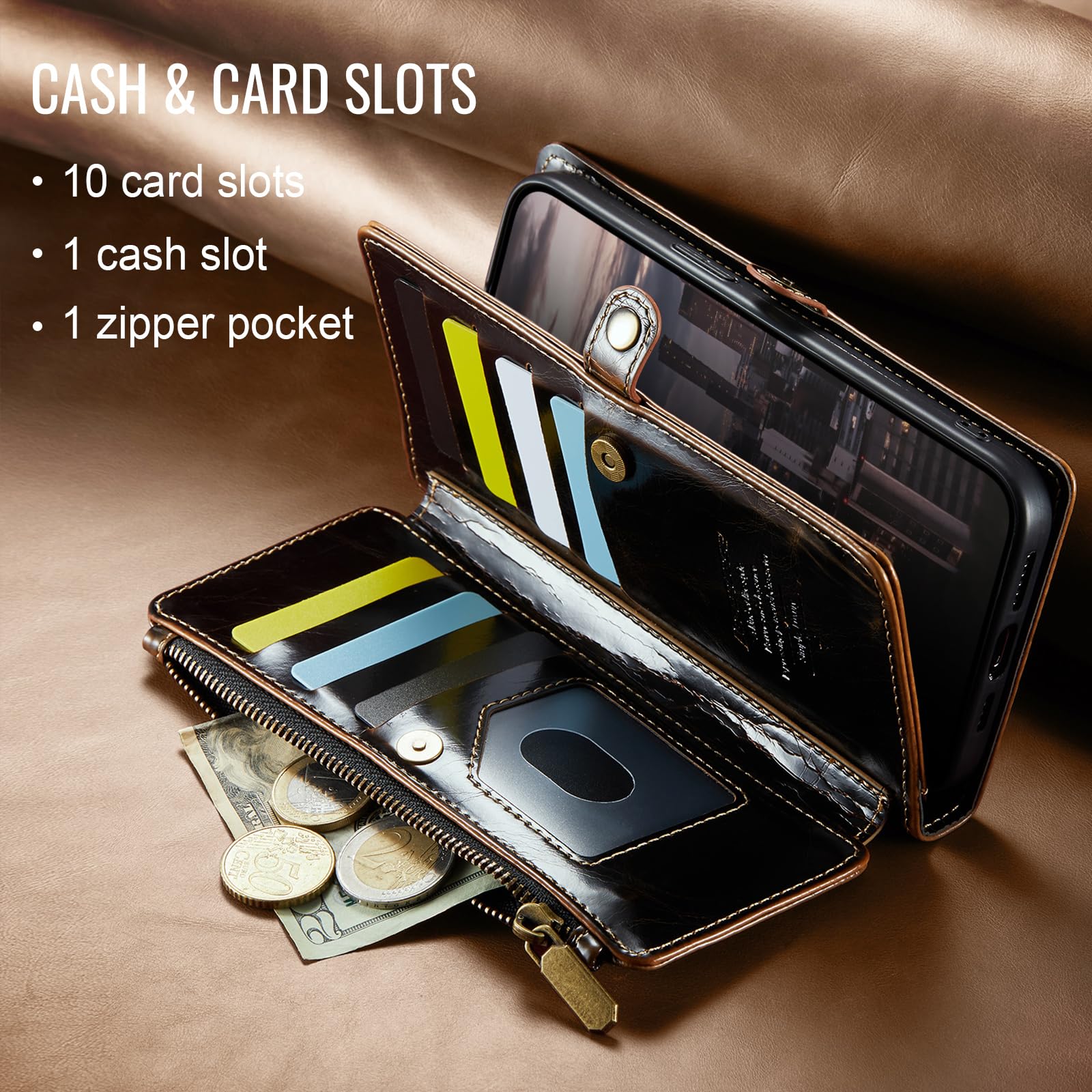 Defencase RFID Blocking Wallet Case for Motorola Moto G Stylus 5G 2023 - Premium PU Leather Magnetic Flip Cover with Card Holder & Zipper Pocket - Perfect for Everyday Use, Travel & Commuting (Coffee)