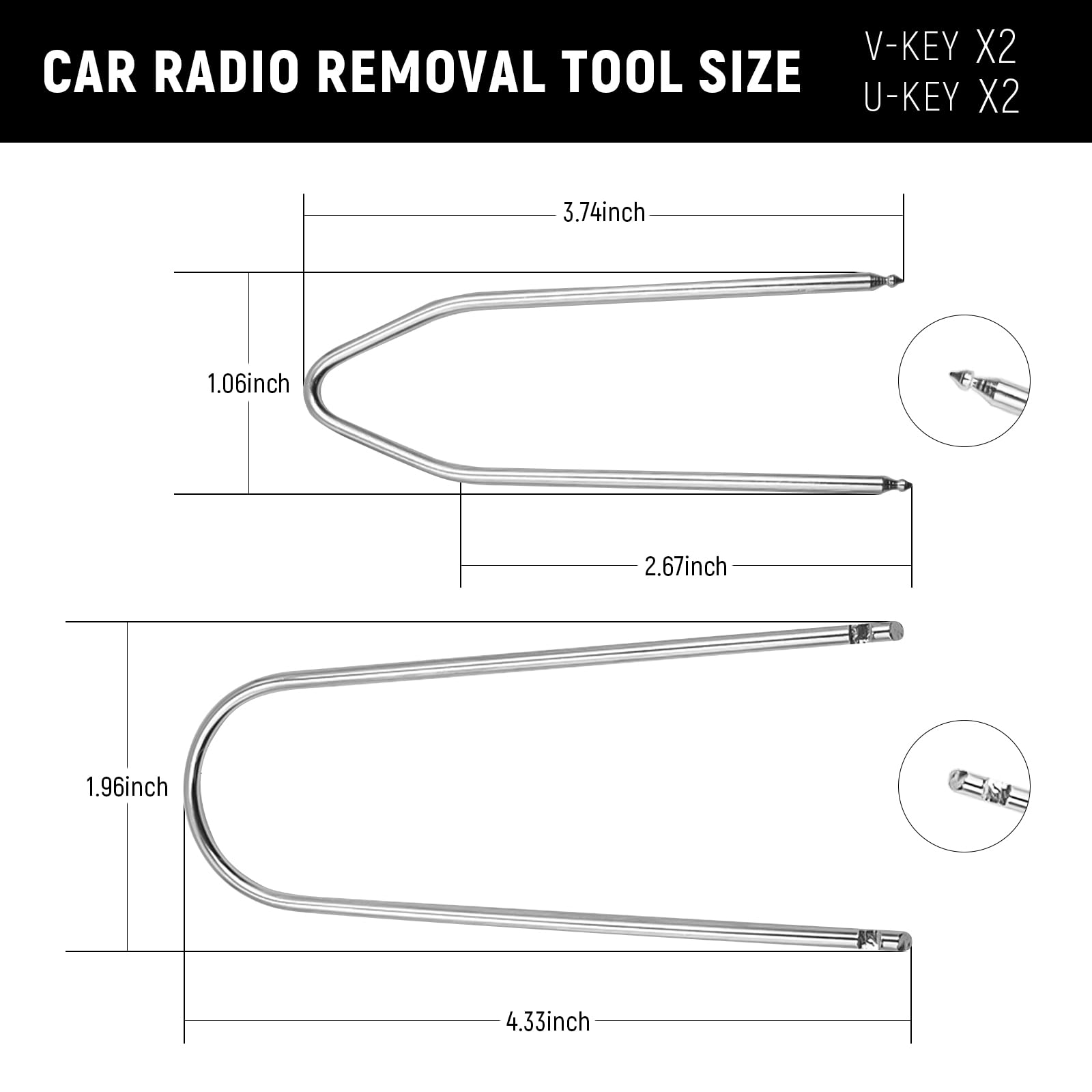 4-Pack Universal Car Radio Removal Tool Set - Stainless Steel U/V-Shaped Stereo Disassembly Tools for Most Vehicle Audio Systems | Easy DIY Installation & Removal | Perfect for Car Audio Upgrades & Repairs