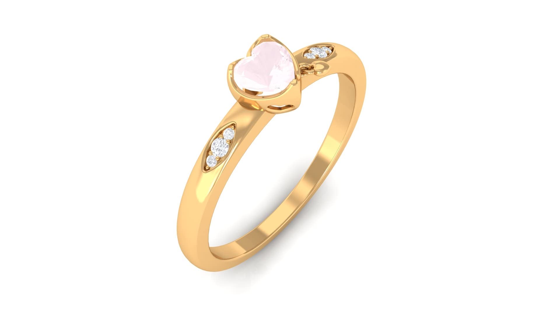 14K Solid Gold Rose Quartz Promise Ring for Women - 4mm Heart Shaped Rose Quartz & Diamond Engagement Ring - Perfect for Valentine's Day, Anniversary & Romantic Gifts