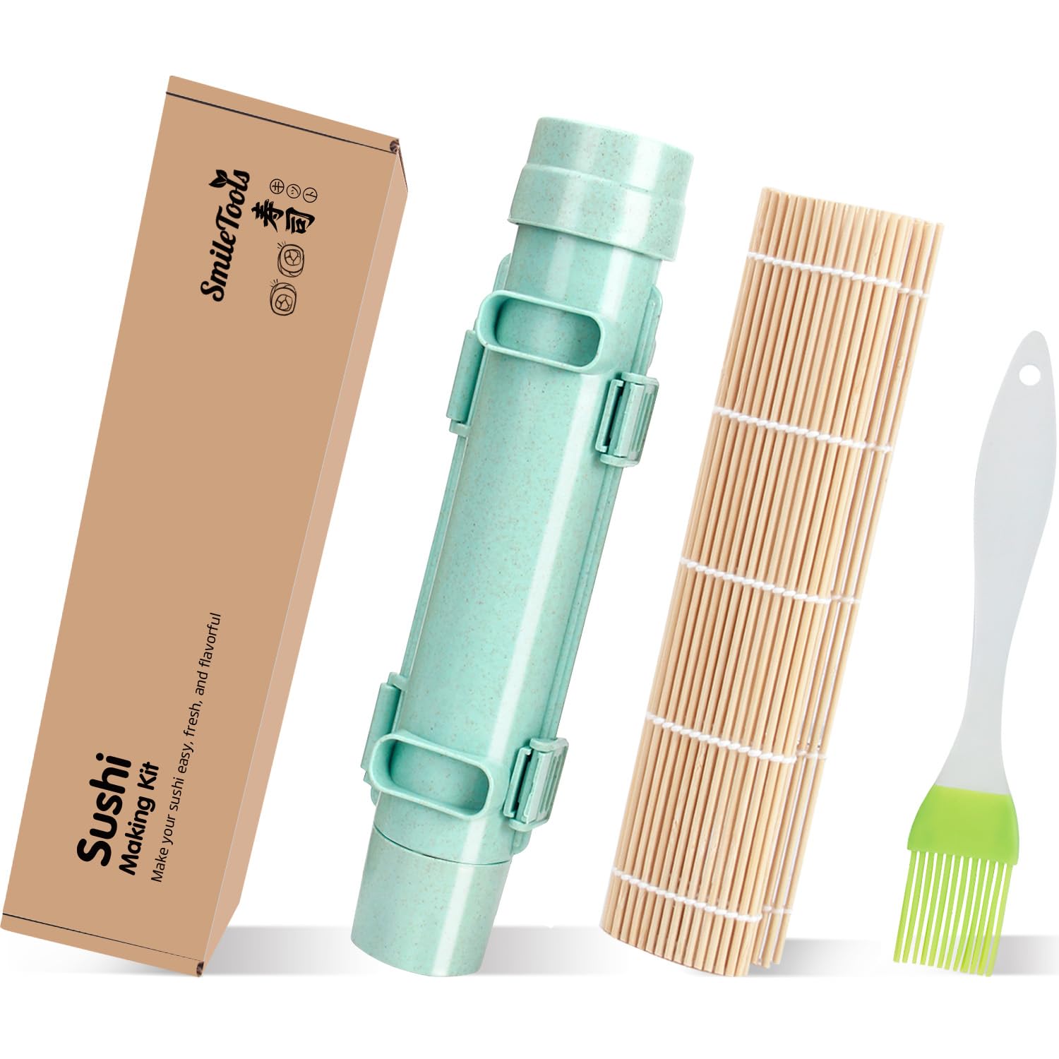 Premium Bamboo Sushi Rolling Mat Kit - Complete Sushi Maker Set with Roller & Bazooka for Beginners (Green) | Perfect for Home Cooking, Parties & Japanese Cuisine Lovers