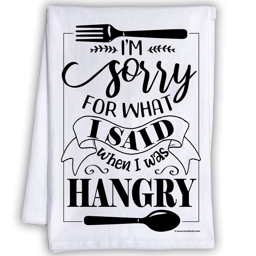 Funny Kitchen Towels with Sayings - 'I'm Sorry for What I Said When I Was Hangry' Humorous Dish Towels - Cute Housewarming Gift for Kitchen - Multi-Use Decorative Towels for Cooking, Cleaning & Gifting
