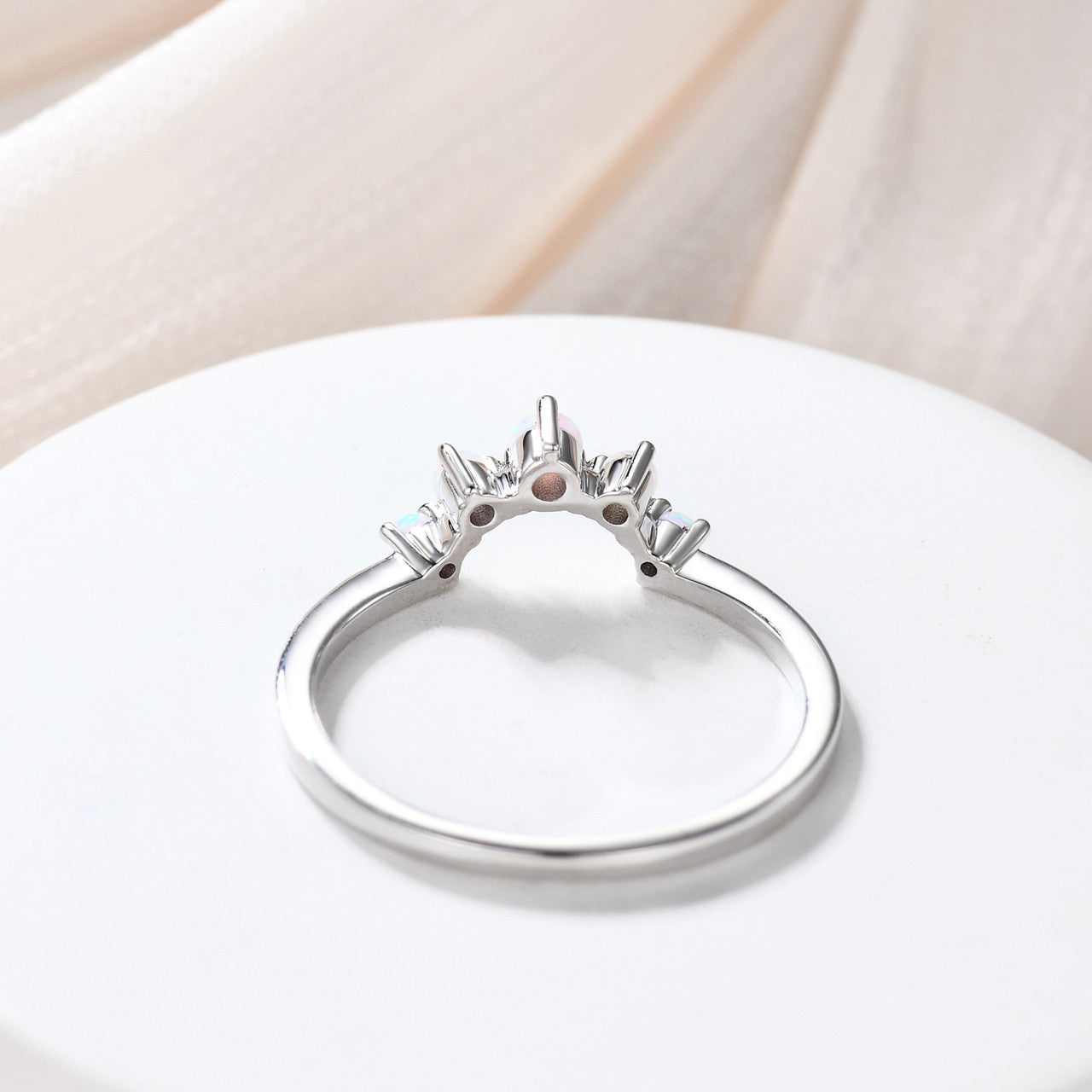 Art Deco 14K Rose Gold Opal Wedding Band - Stackable Curved Bridal Ring Set, Promise Ring for Women, Anniversary Gift for Her - Perfect for Engagement, Wedding, Stacking & Special Occasions
