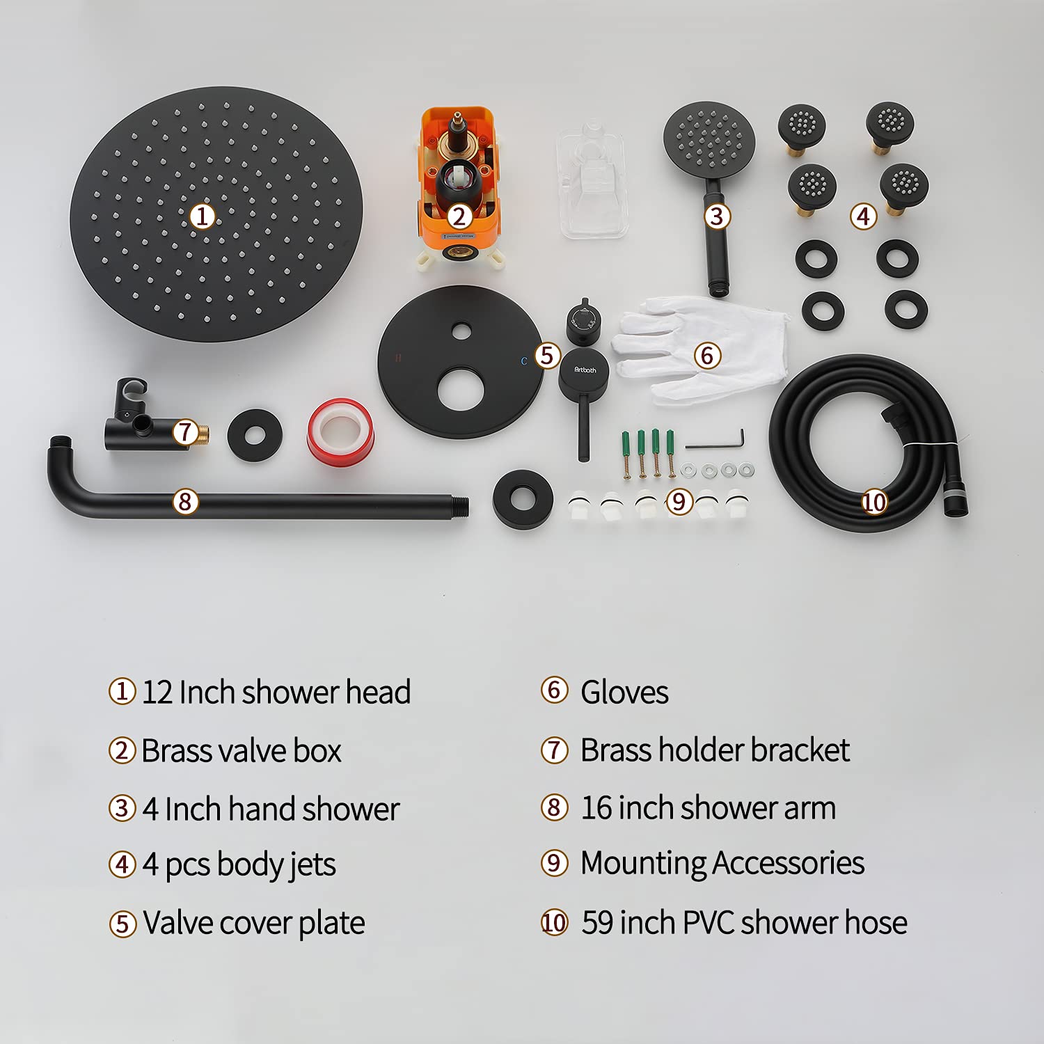 12 Inch Black Rain Shower System with 4 Body Jets - Wall Mount Shower Faucet Set & Full Body Spray Jets for Luxurious Spa-Like Bathroom Experience - Perfect for Master Bath, Guest Bath & Home Renovation