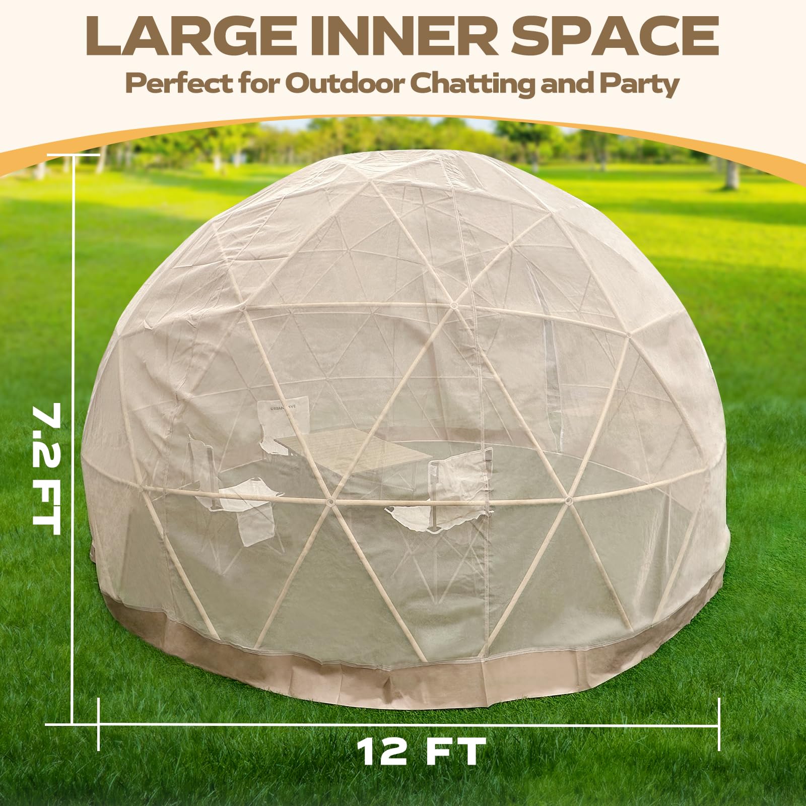 12x7.2FT Portable Garden Bubble Tent - Breathable Mesh Geodesic Dome Greenhouse for Camping, Backyard, Patio | Outdoor Party Canopy, Dining Gazebo & Sunshade Shelter | Perfect for Garden Relaxation, Social Gatherings & Stargazing Nights