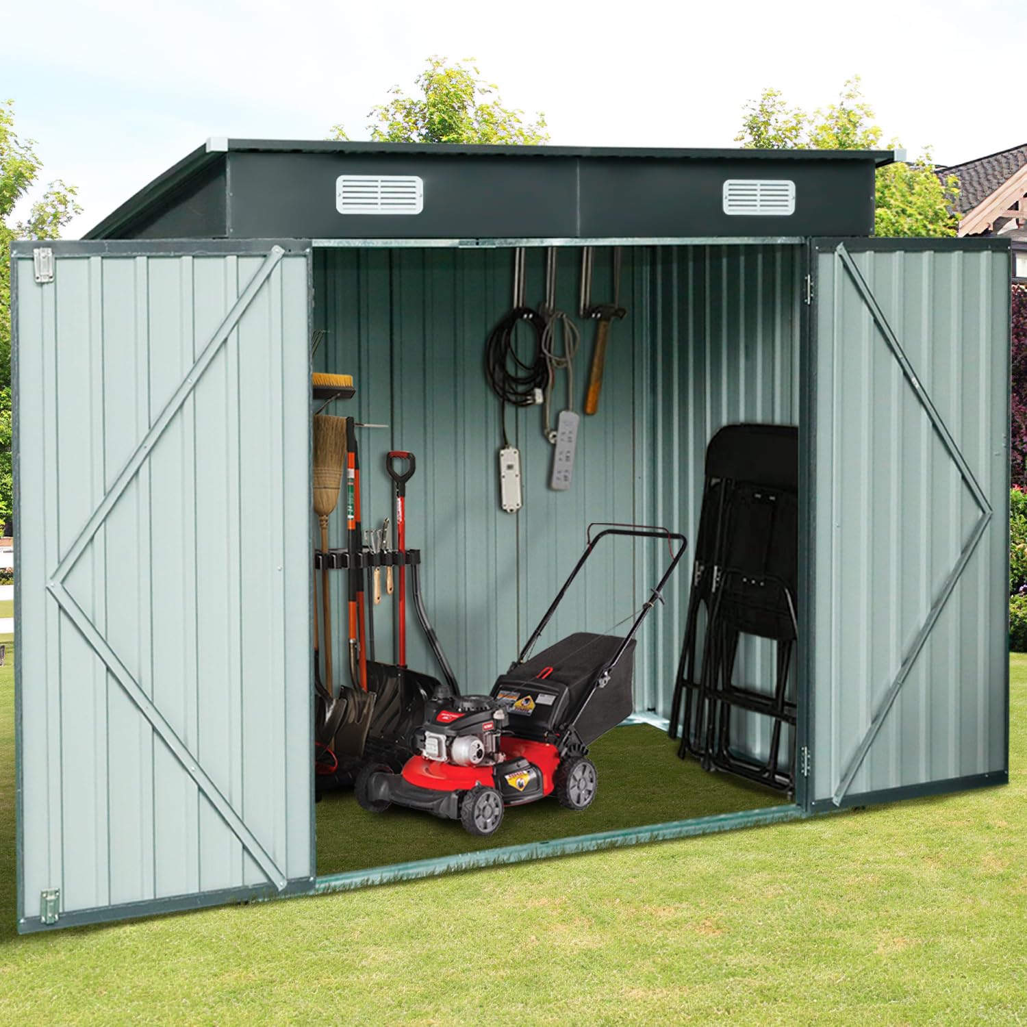 GRAVFORCE 6x4 Feet Galvanized Steel Outdoor Storage Shed - Heavy Duty Metal Garden Shed with Double Lockable Doors for Patio, Backyard, Lawn & Tool Storage | Perfect for Yard Equipment, Gardening Supplies & Seasonal Decor