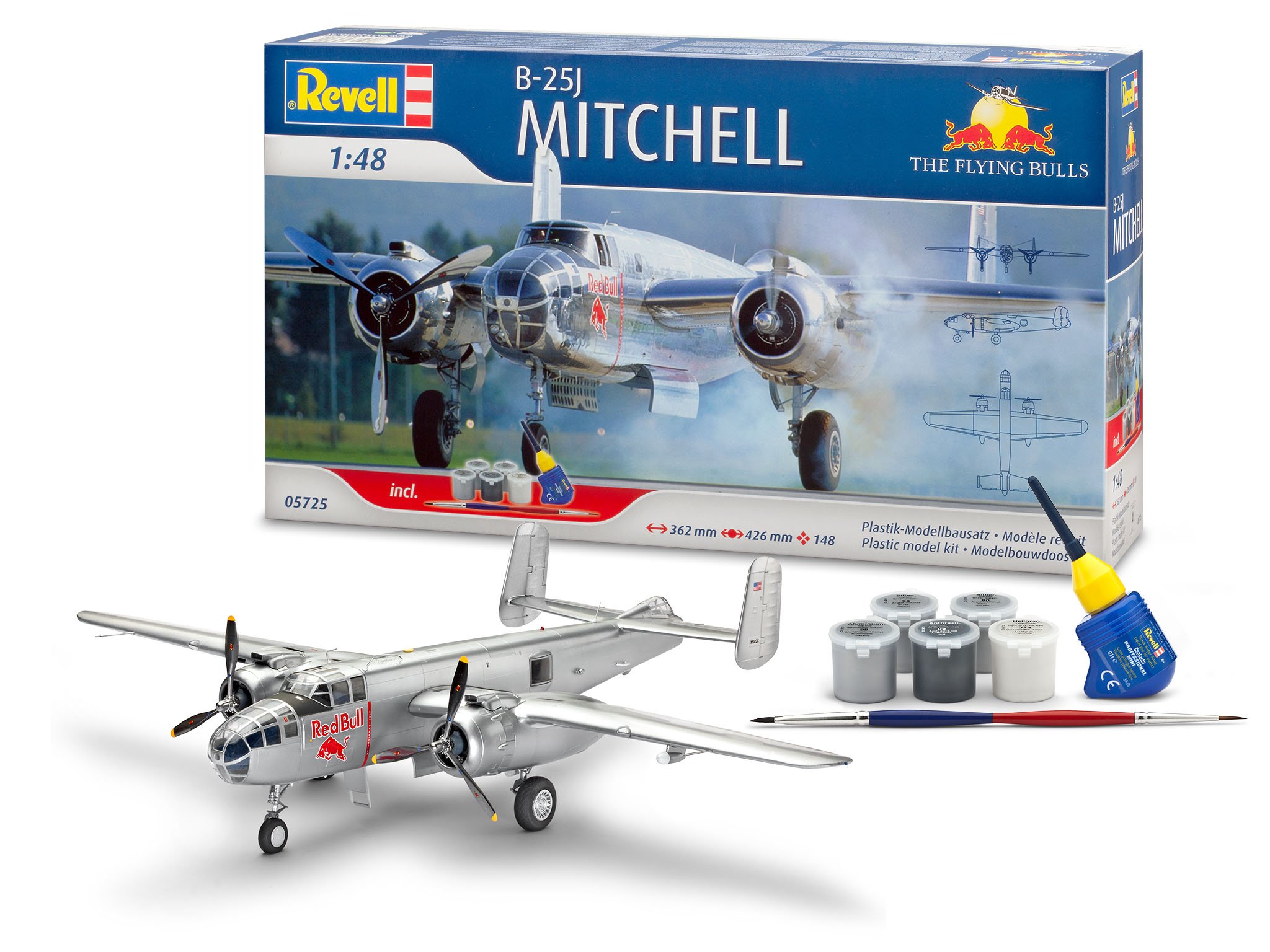 B-25J Mitchell Model Airplane - The Flying Bulls - 1:48 Scale Display & Collectible - Perfect for Aviation Enthusiasts and Model Builders