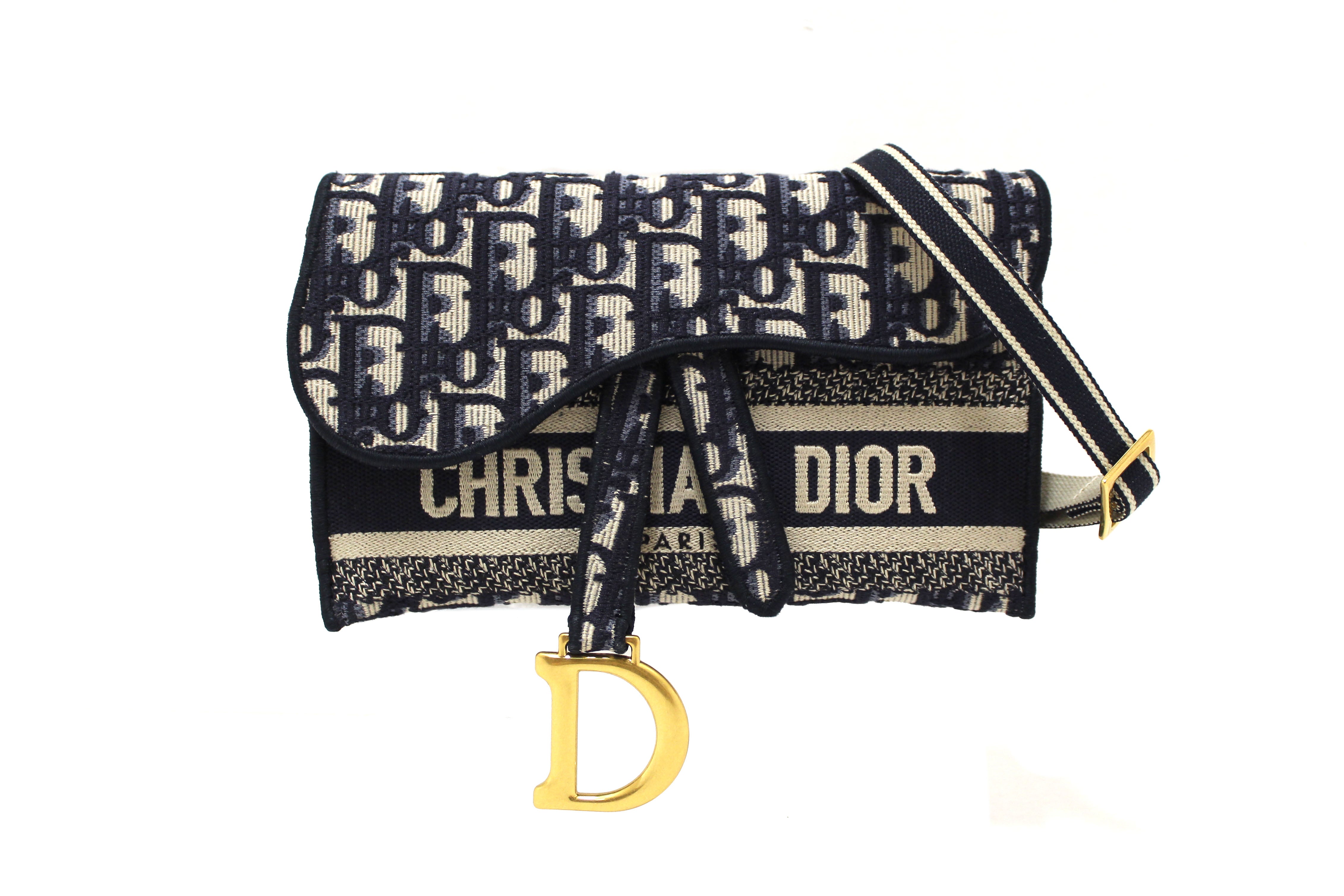 Authentic Christian Dior Blue Dior Oblique Jacquard Saddle Pouch Bag - Luxury Crossbody Bag for Women, Fashionable Designer Handbag for Parties, Dating & Special Occasions