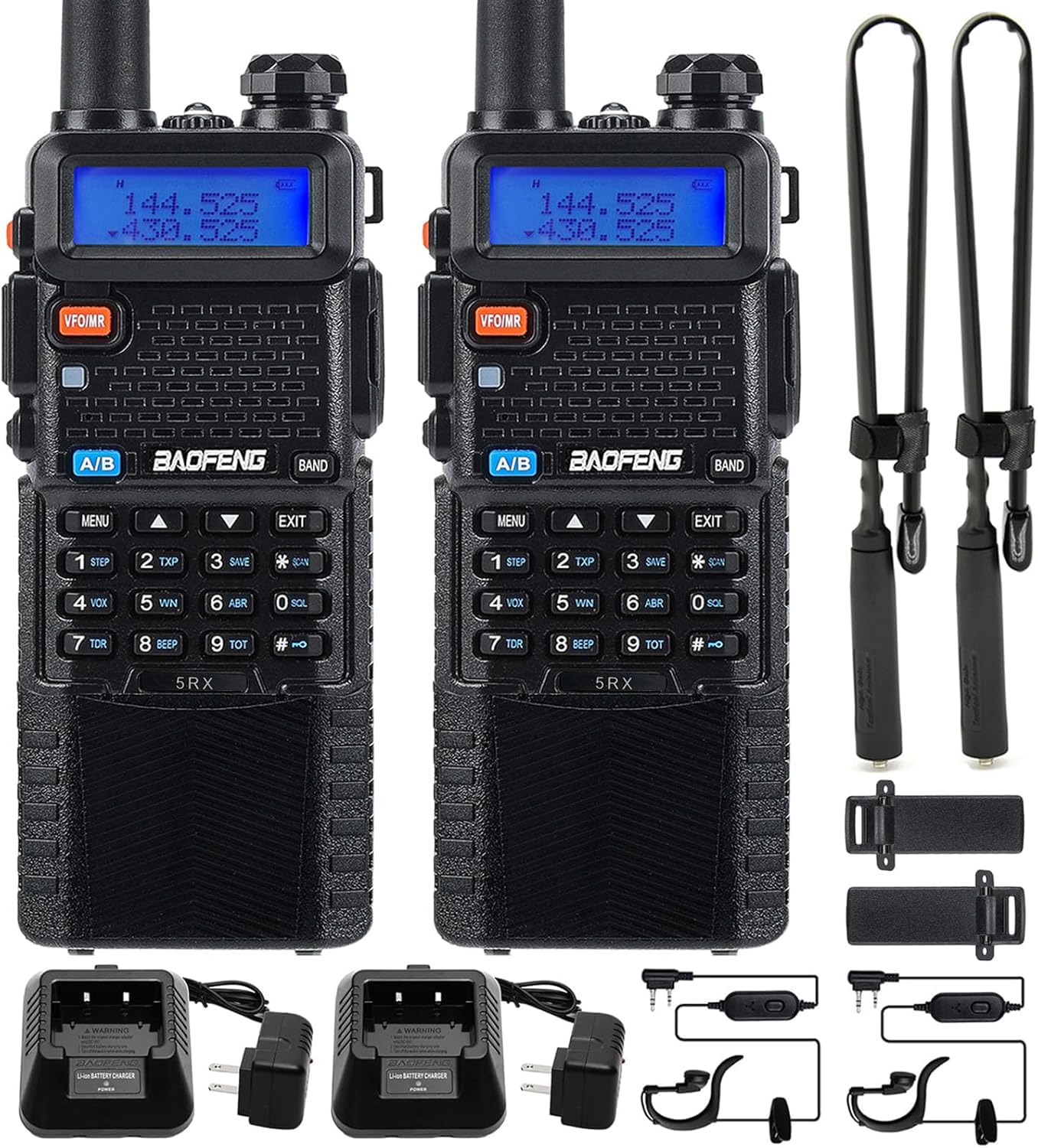 BAOFENG 5RX Long Range Ham Radio with 3800mAh Rechargeable Li-ion Battery (2-Pack) - Perfect for Emergency Communication, Outdoor Adventures & Hobbyist Use