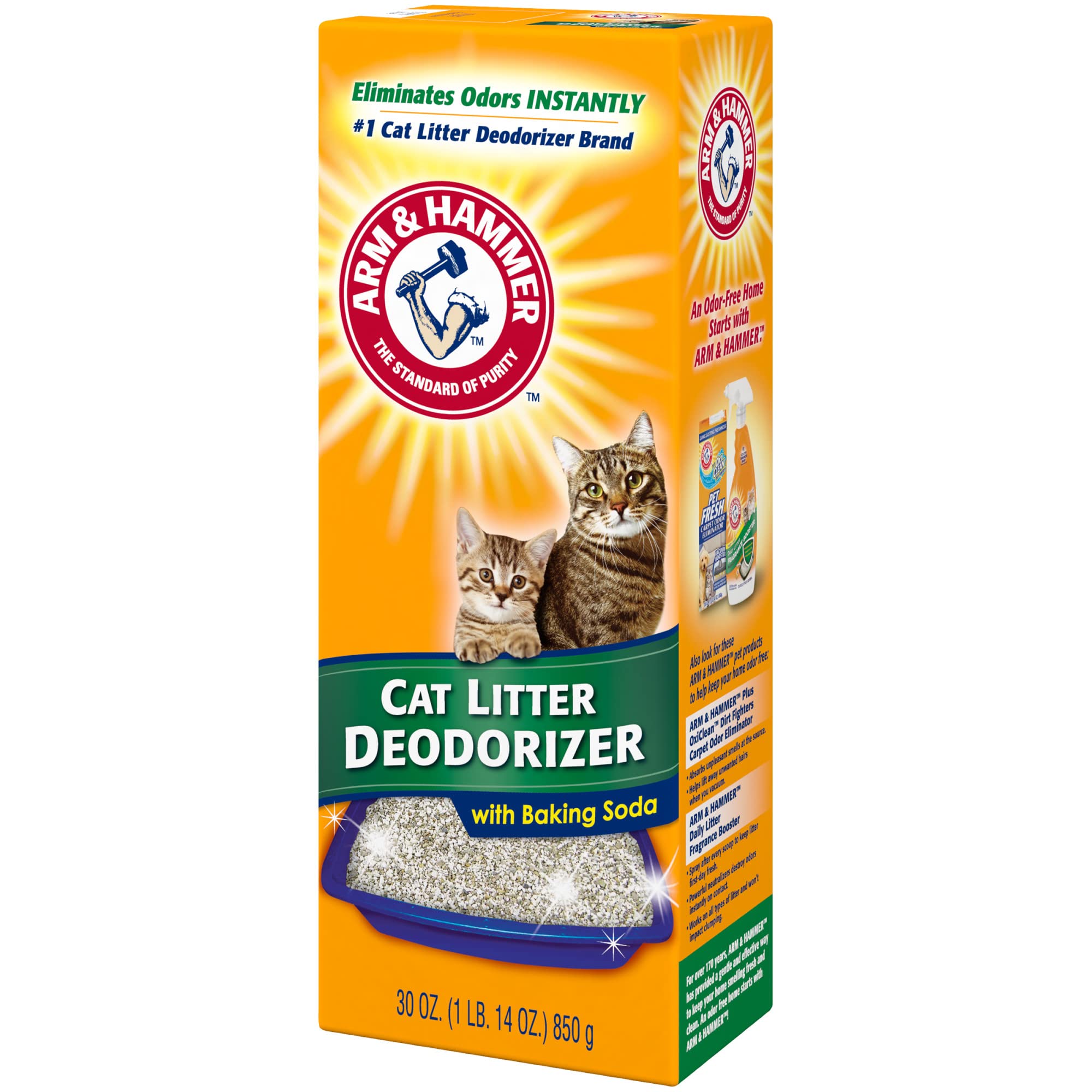 ARM & Hammer Cat Litter Deodorizer Powder, 30 oz | Eliminates Odors for 7 Days | Baking Soda Formula | Fresh Scent for Litter Boxes & Pet Areas