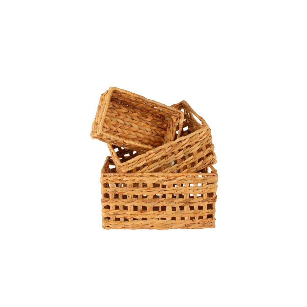 Small Rectangular Water Hyacinth Storage Basket - Natural Woven Organizer for Home & Office - Perfect for Shelves, Bathroom, and Closet Organization