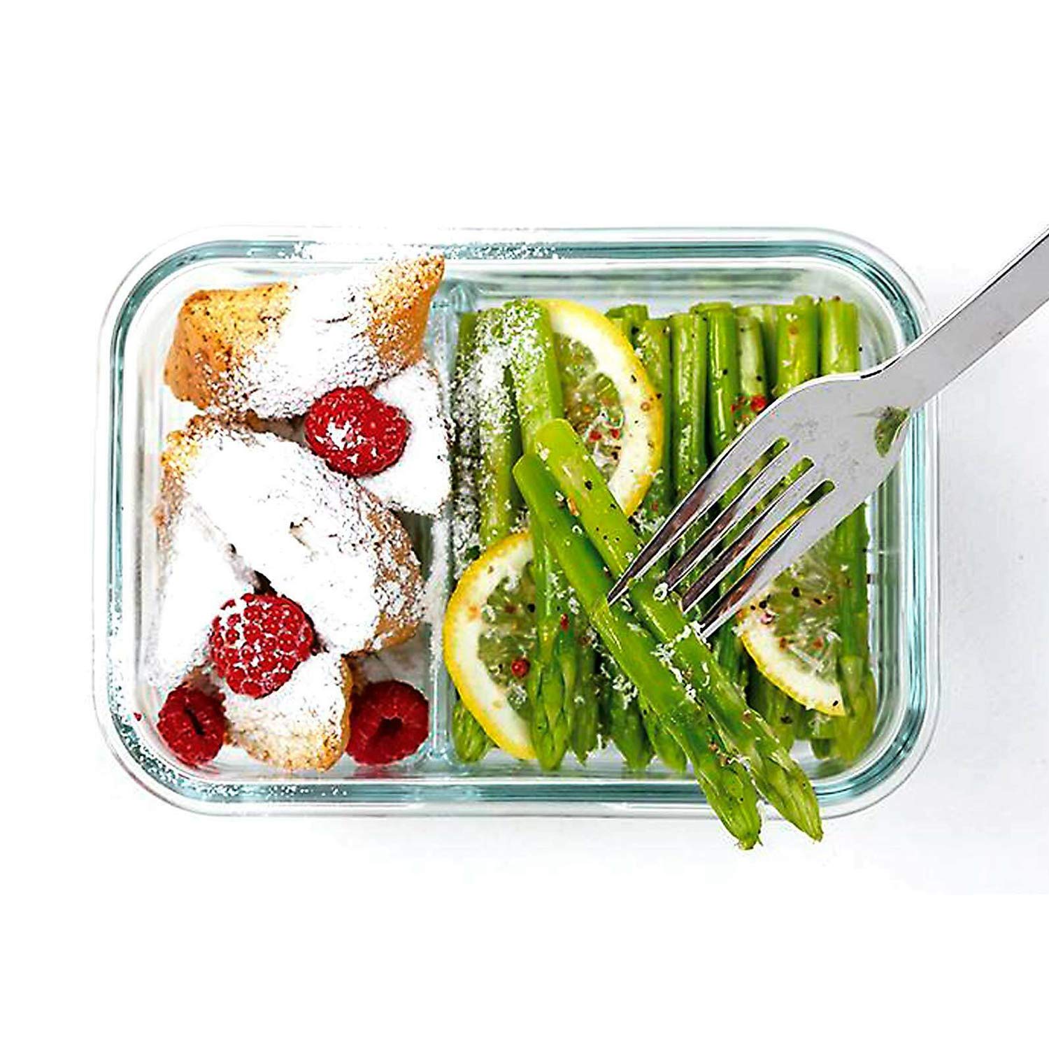 Glasslock Duo 5-Piece Clear Tempered Glass Food Storage Containers with BPA-Free Lids - Microwave, Dishwasher & Freezer Safe - Meal Prep & Leftovers Organizer for Kitchen, Office & Picnics