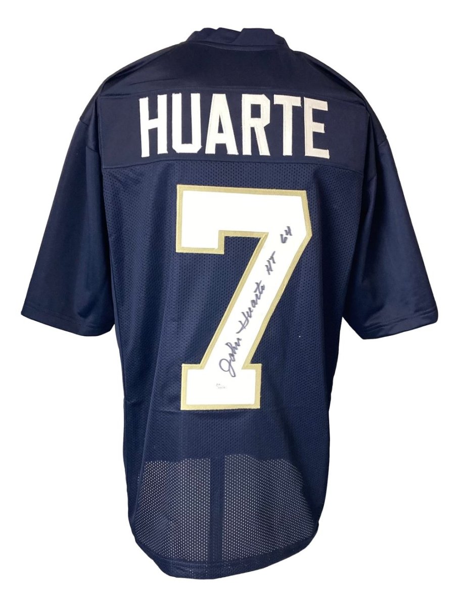 Authentic John Huarte Notre Dame Signed Navy Blue Football Jersey with JSA Hologram - HT 64 - Perfect for Sports Memorabilia Collectors and Notre Dame Fans Display