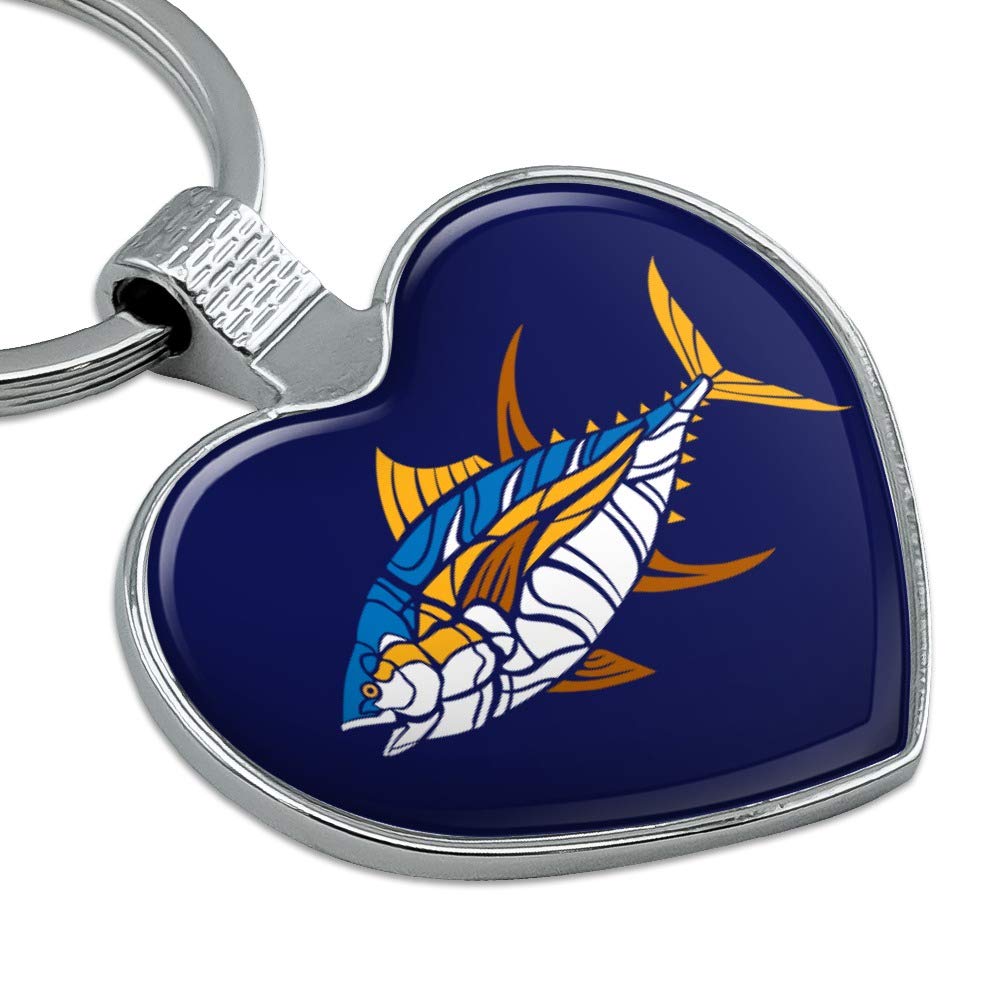 Stylish Tuna Fish Design Heart-Shaped Metal Keychain - Perfect for Gifts, Key Rings & Everyday Carry Accessories