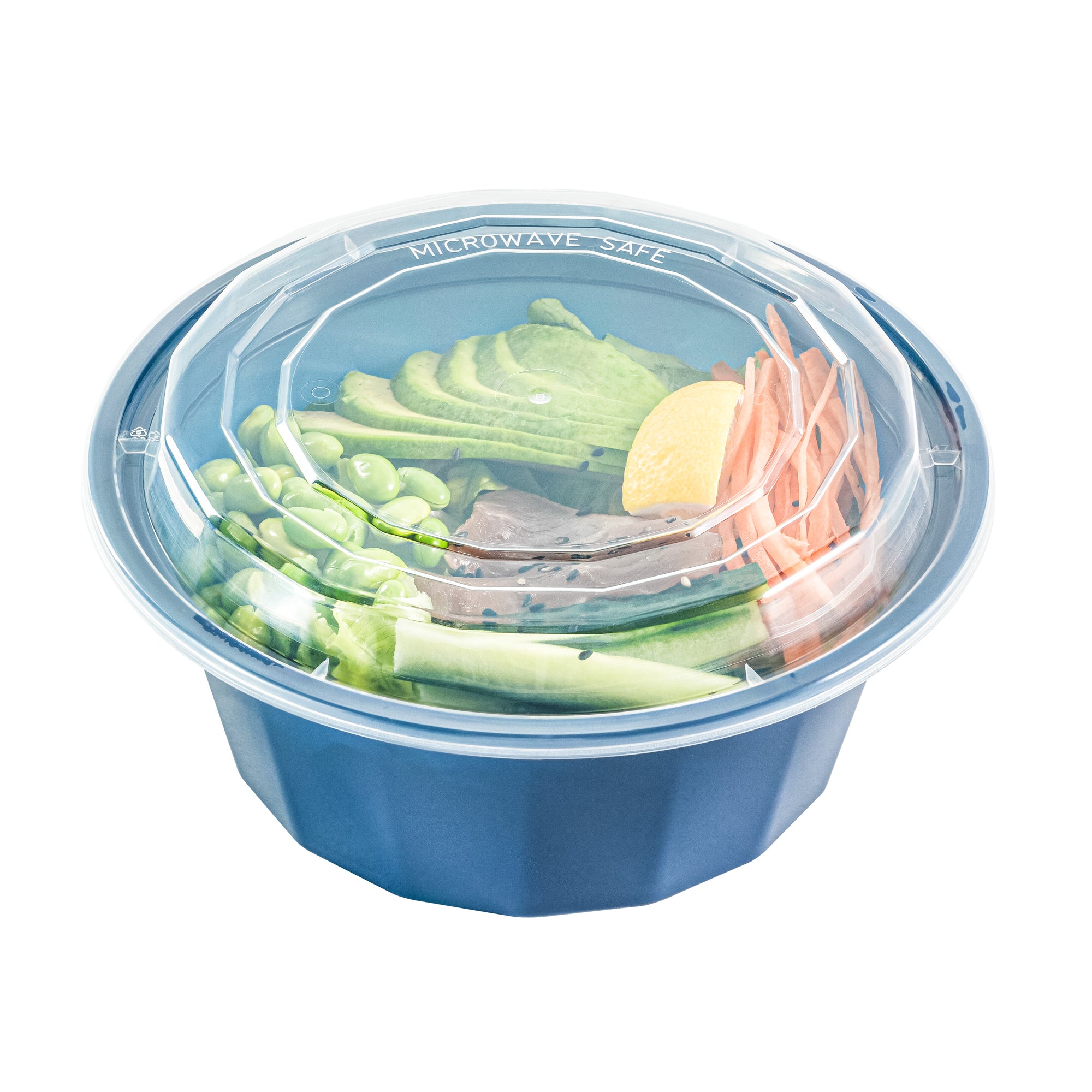 32 oz Round Midnight Blue Plastic Food Storage Containers with Clear Lids - Microwave Safe, BPA Free (100-Pack, 7.25